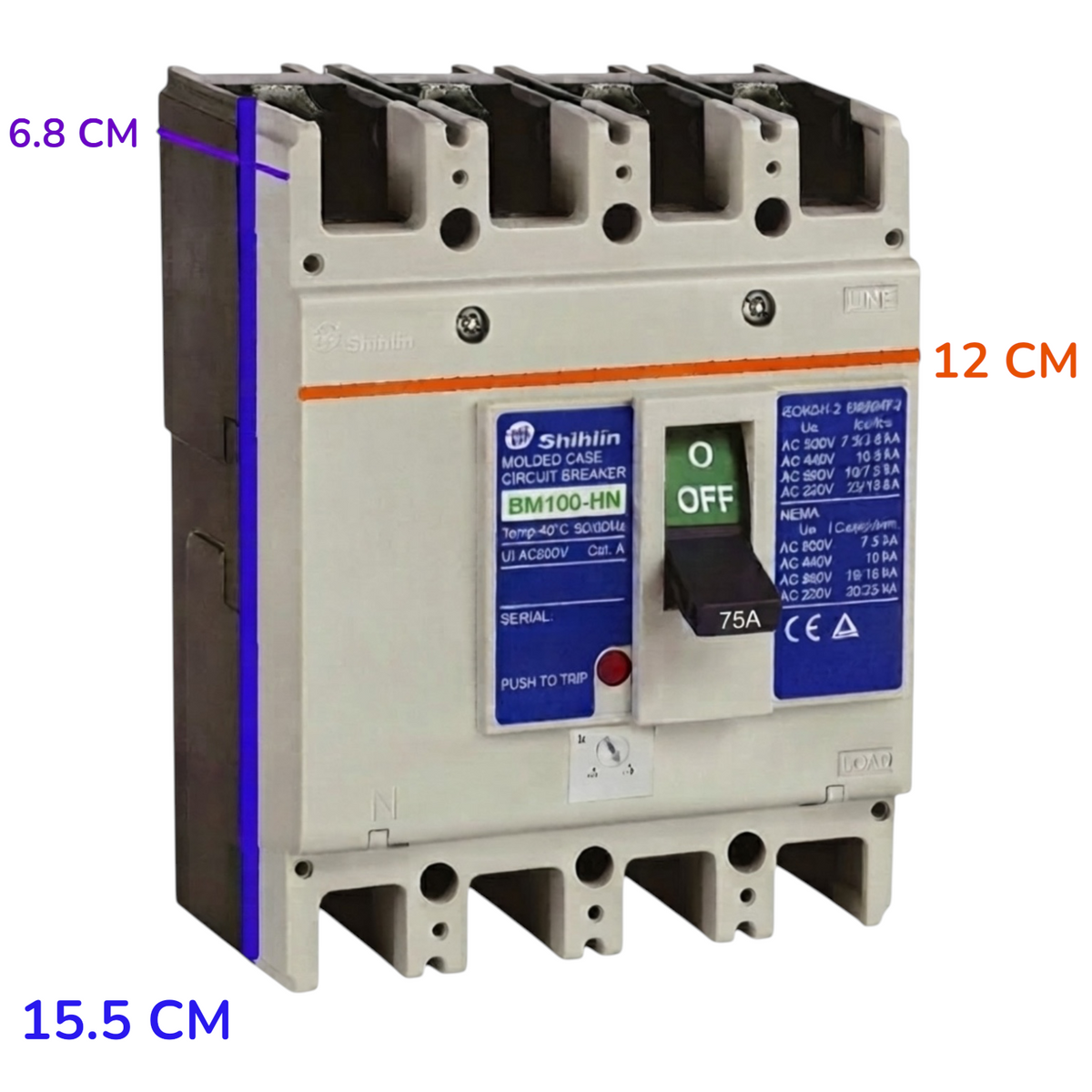 Shihlin 75A 4P Molded Case Circuit Breaker 25 KAIC 220V MCCB BM100HN4P75A