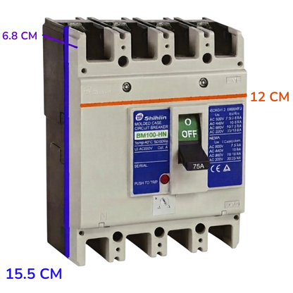 Shihlin 75A 4P Molded Case Circuit Breaker 25 KAIC 220V MCCB BM100HN4P75A