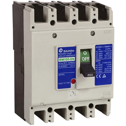 Shihlin 80A 4P Molded Case Circuit Breaker 25 KAIC 220V MCCB BM100SN4P80A