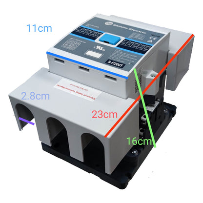 Electrical junction box with dimensions labeled on a white background