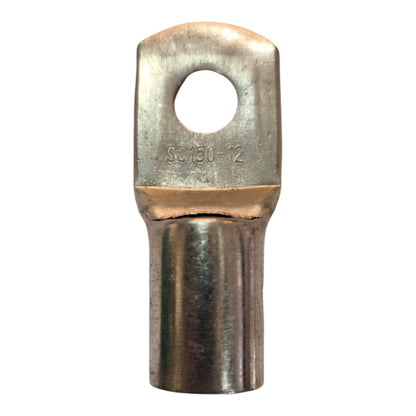 Metal terminal with a hole on a white background
