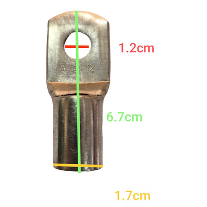 Metal terminal with measurements on a white background