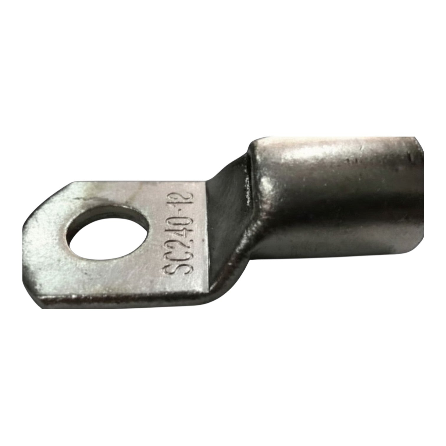 Metal terminal with a hole and 'SC240' marking on a white background