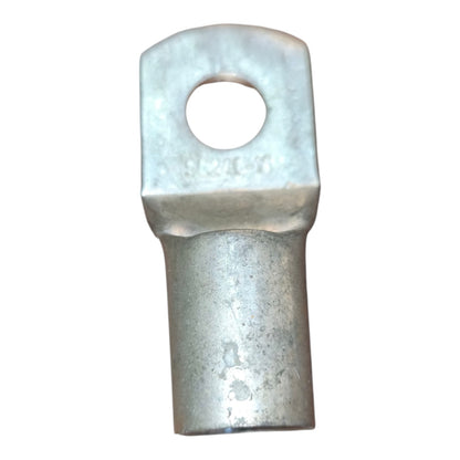 Metal terminal with a hole on a white background