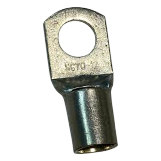 Metal electrical terminal with 'SCTO-12' marking on a white background