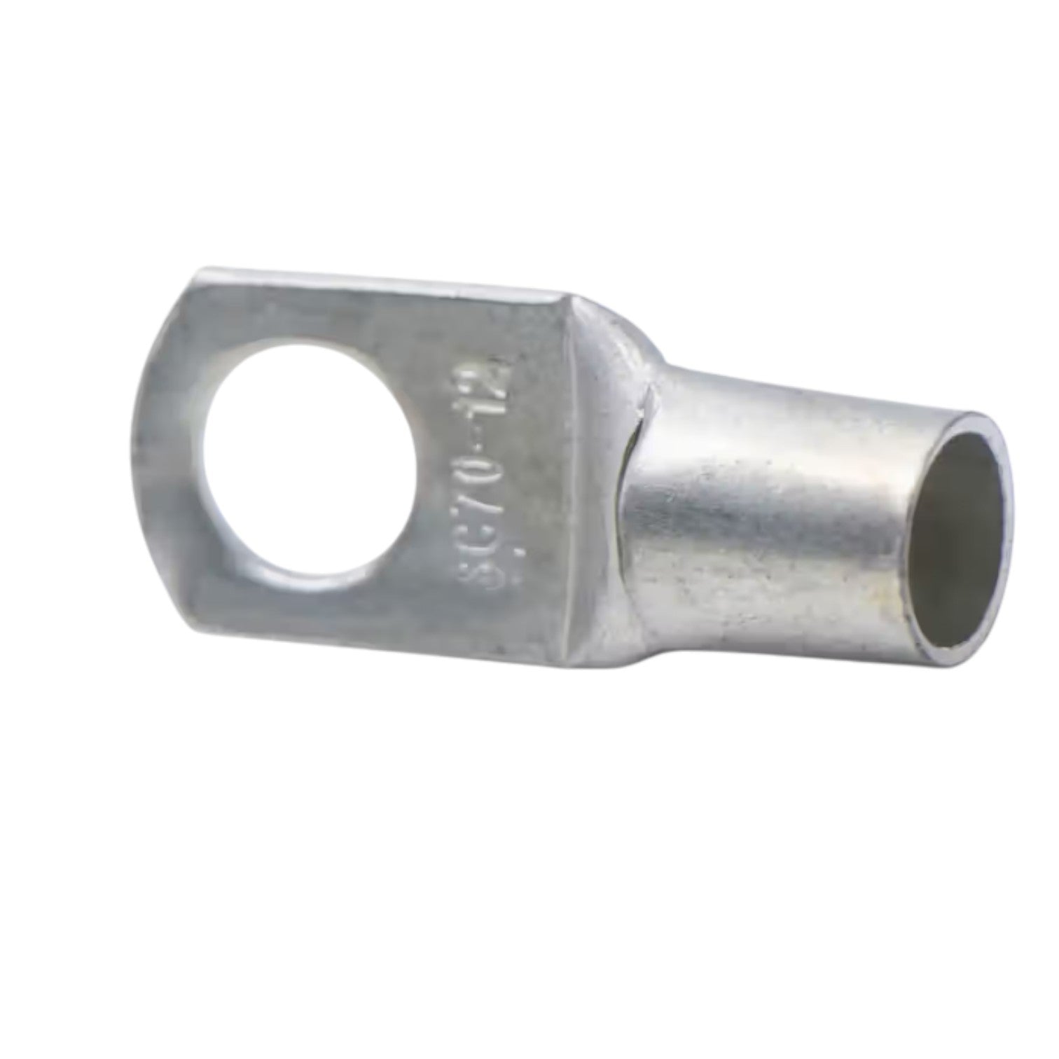 Metal electrical connector on a white background