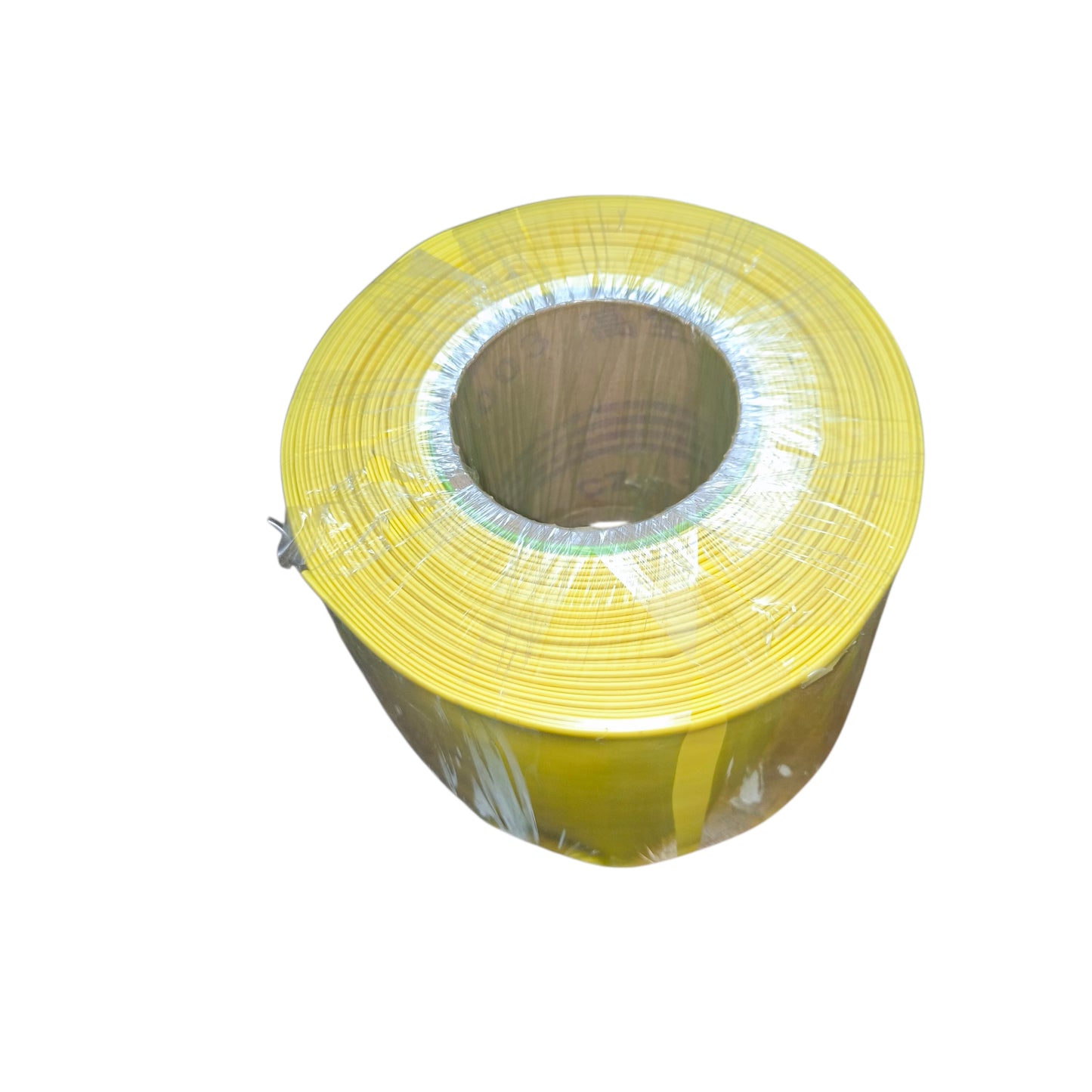 Roll of yellow wire on a white background