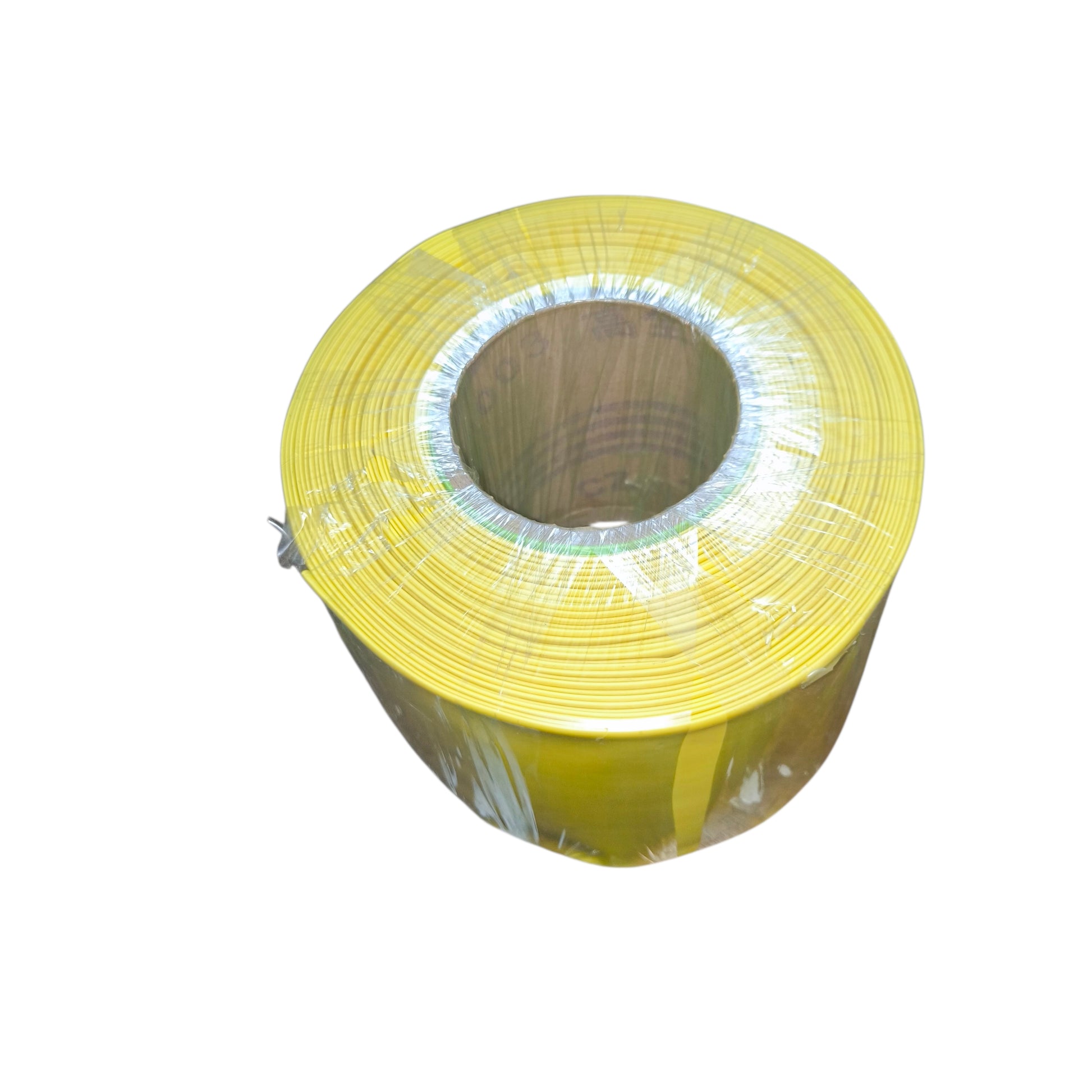 Roll of yellow wire on a white background