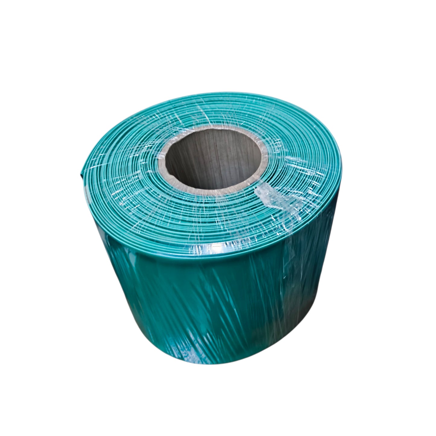 Roll of green shrink wrap on a white background