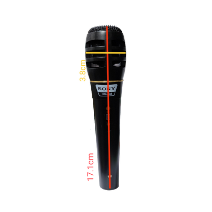 Sony DM-38 black microphone with microphone cord showing measurements against black background