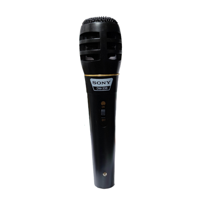 Sony DM-338 microphone with microphone cord in black with on off switch and metal grille