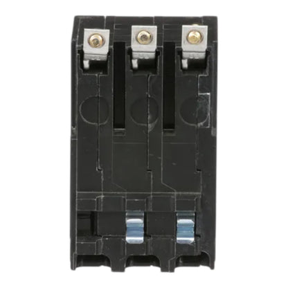 A black plastic three-terminal electrical component or terminal block with silver metal screw terminals and small gold-colored screws, shown against a plain white background.