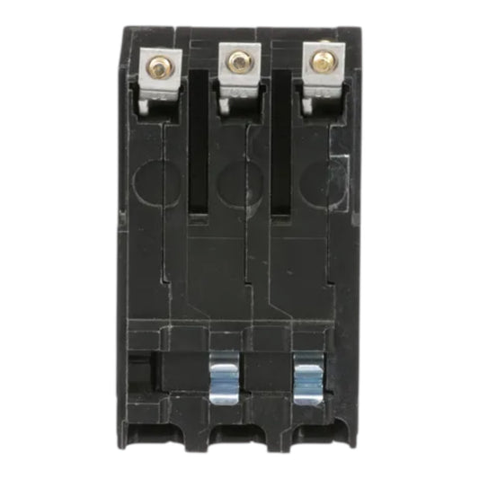 A black plastic three-terminal electrical component or terminal block with silver metal screw terminals and small gold-colored screws, shown against a plain white background.