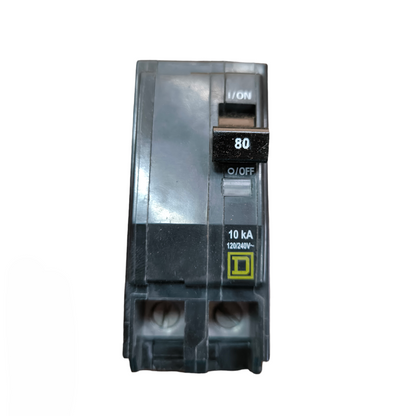 Square D 80A 2Pole Bolt On Circuit Breaker electrical component with black switch and mounting slots
