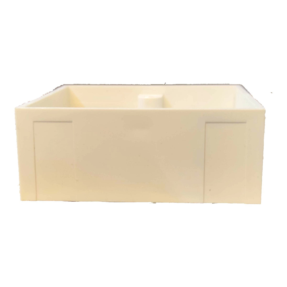 An off-white rectangular utility sink or tub with a molded front panel design, shown against a plain white background.