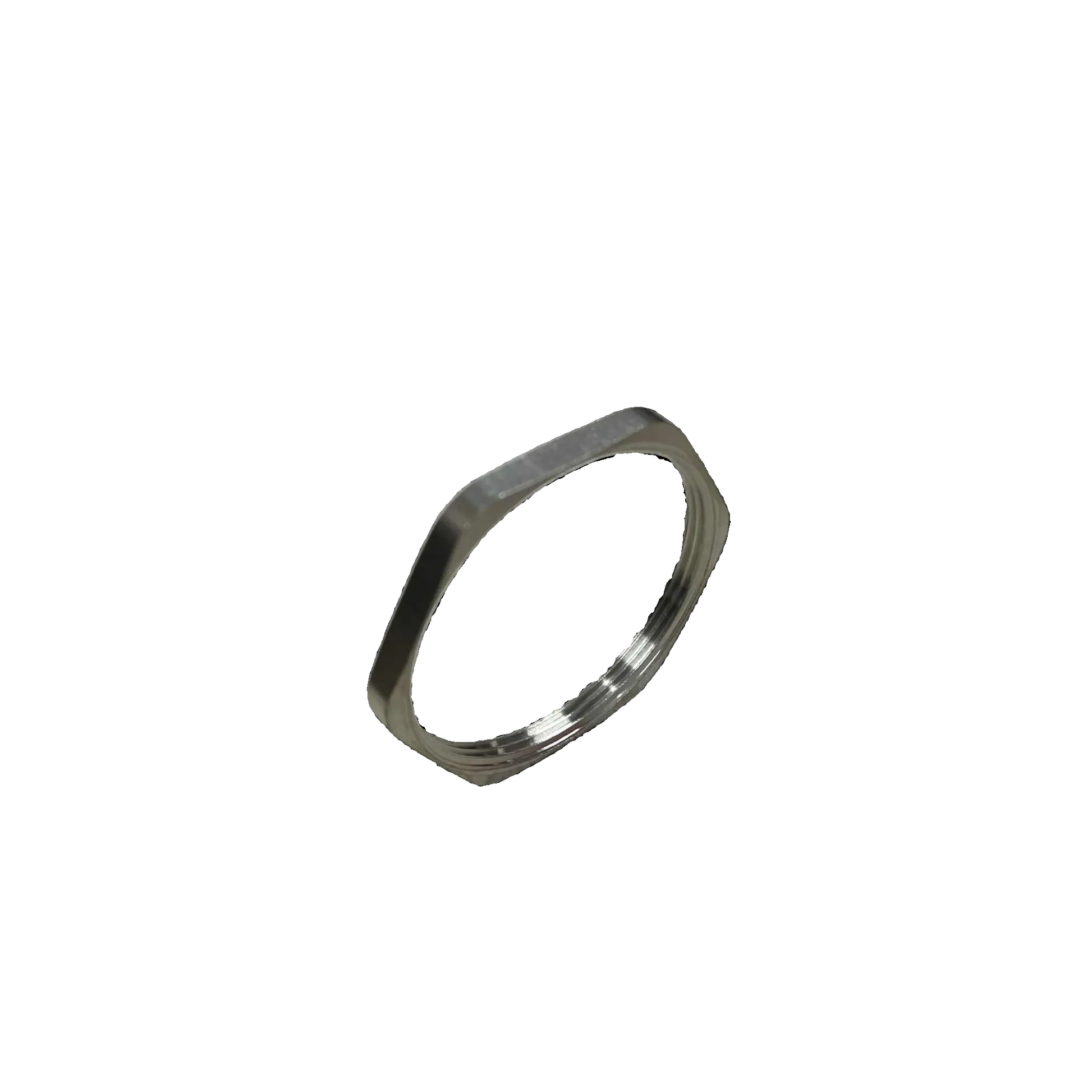Silver ring with a white stone on a white background Stainless Lock Nut 48mm Inner Thread 5m Electx Electrical SUpplym Thickness Electx Electrical Supply