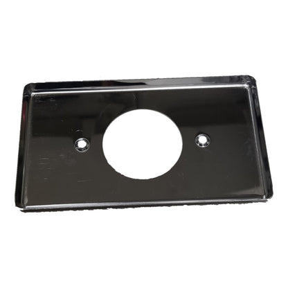 A glossy black rectangular wall plate or cover with a large circular cutout in the center and two small screw holes, shown on a plain white background.