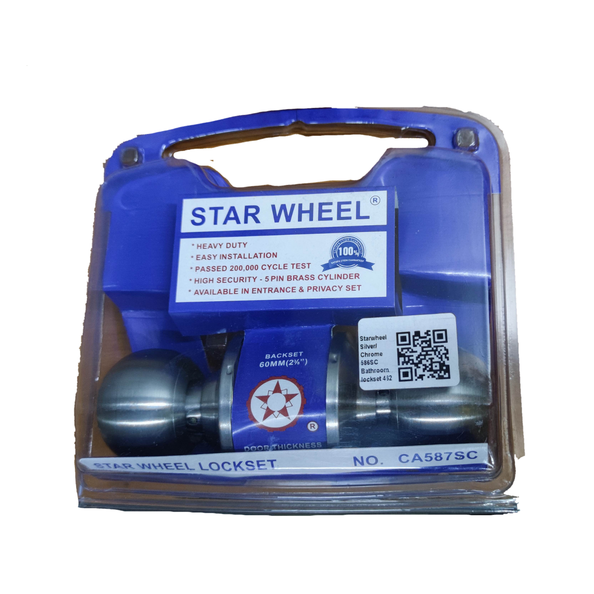 Star Wheel Door Knob heavy duty lockset with silver chrome finish and high security brass cylinder