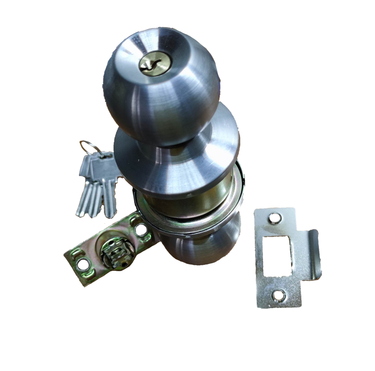 Star Wheel Door Knob stainless steel keyed entry lockset with keys and strike plate