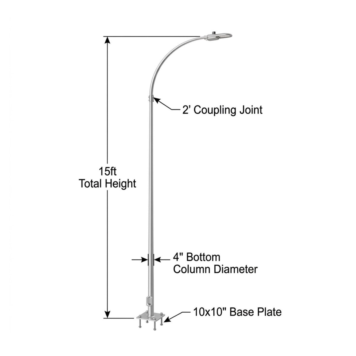 Street Lamp Post Single Arm Electro Galvanized Steel Available 10 Feet to 45 Feet or in Meters