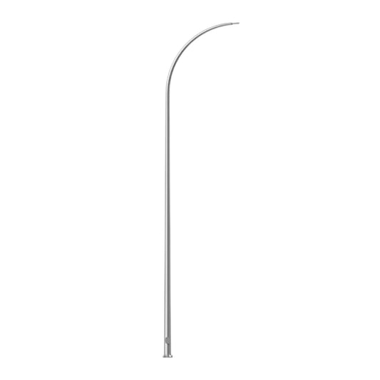 A modern curved street light pole with a sleek metallic finish, shown against a plain white background.
