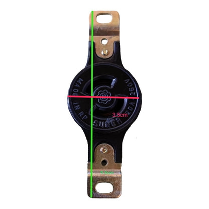 A black plastic and brass electrical terminal block with red and green measurement lines and text indicating dimensions of 3.5cm and 5.