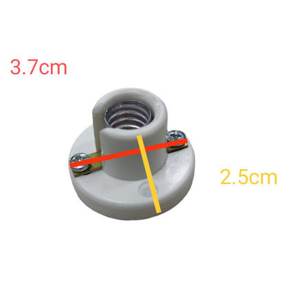 A small white plastic threaded electrical connector or terminal component on a white background, with red and yellow measurement lines and text indicating dimensions 3.7cm and 2.
