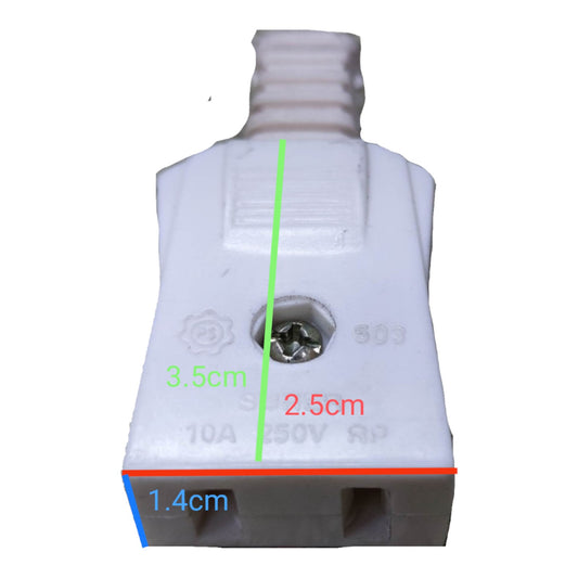 White plastic electrical connector with dimension annotations showing 3.5cm, 2.