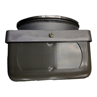 A dark gray plastic and metal cylindrical component, likely a mechanical or automotive part, shown against a plain white background.