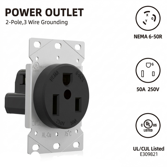 Surer No.172 NEMA 6-50R Power Outlet, Flush Mount (50A 125/250V) 2P 3-Wire Grounding Receptacle