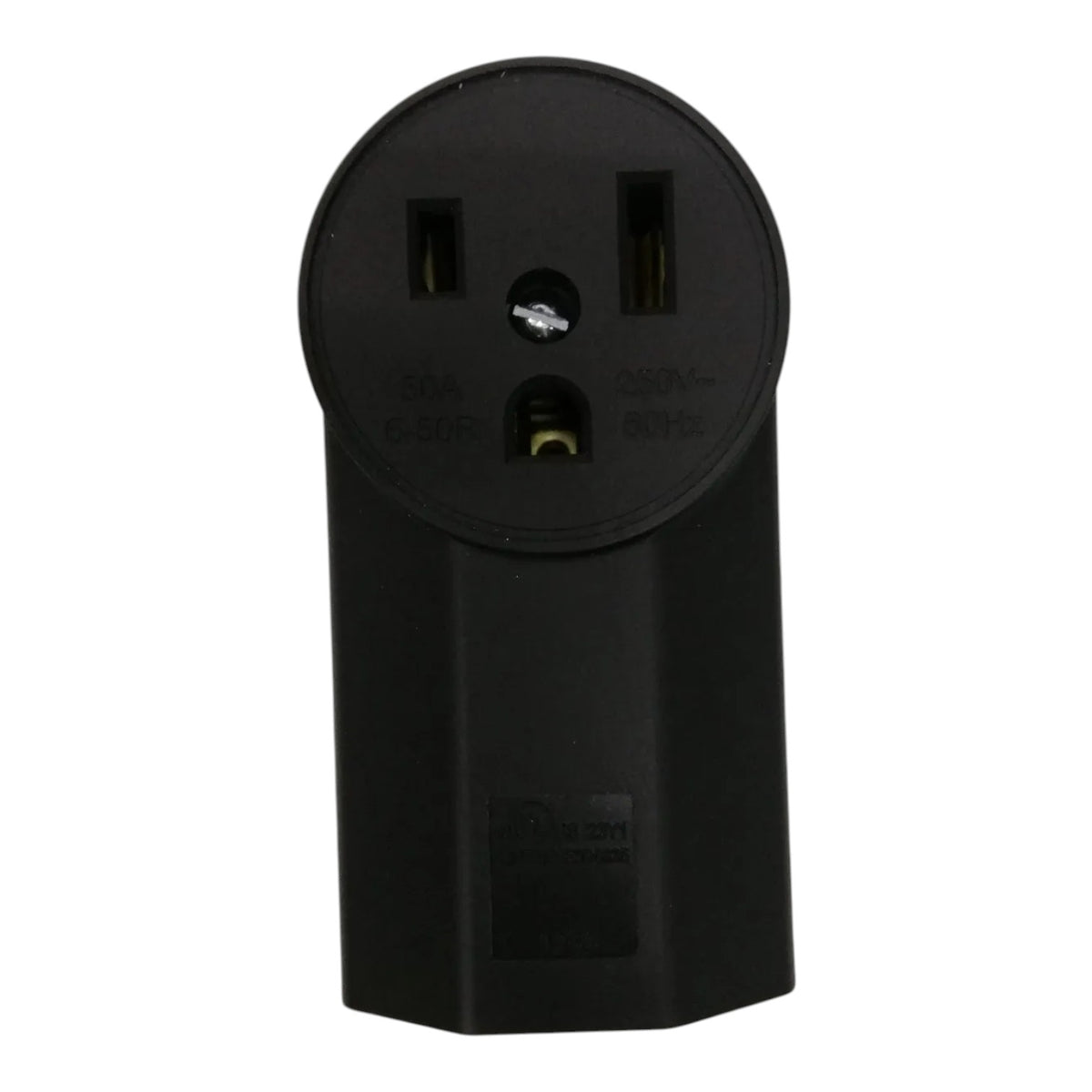 A black plastic US wall outlet adapter plug, shown from the back against a plain white background.