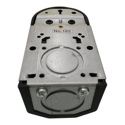 A silver metal industrial component with black plastic end caps and a stamped label reading 'No.182' on a plain white background.