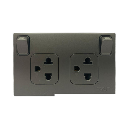 T&J Duplex Universal Outlet with Individual Switch 10A 250V W816UV2S Champagne Gray