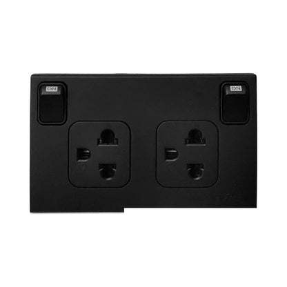 T&J Duplex Universal Outlet with Individual Switch 10A 250V W816UV2S Matt Black