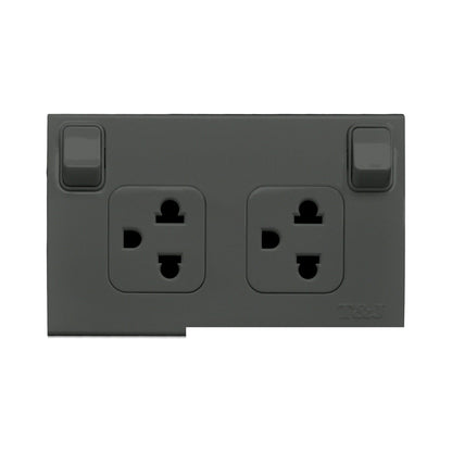 T&J Duplex Universal Outlet with Individual Switch 10A 250V W816UV2S Matt Gray