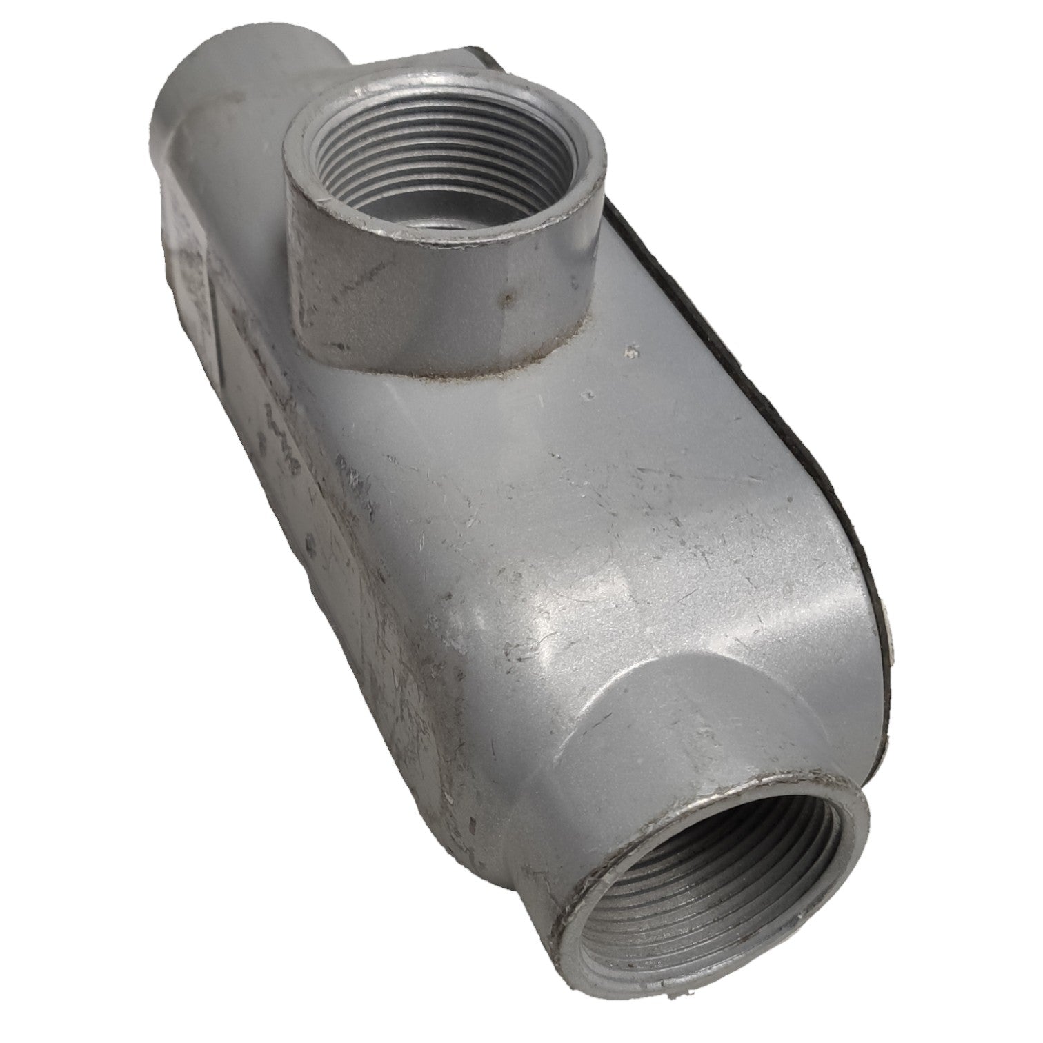 Metal pipe fitting on a white background