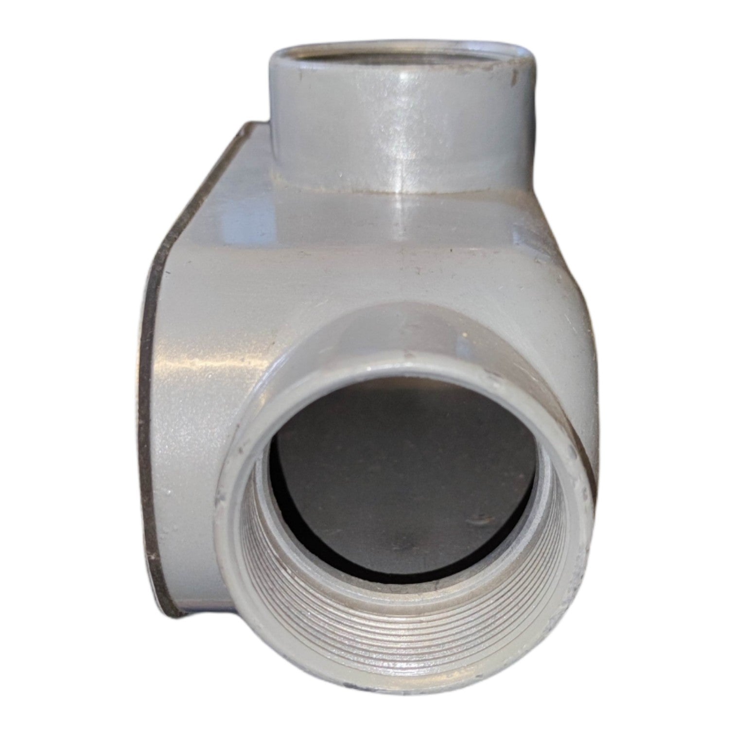 Metal pipe fitting on a white background