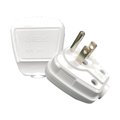 T&J OBP-001G 20A 250V heavy duty parallel plug with ground, white, Orbik molded body