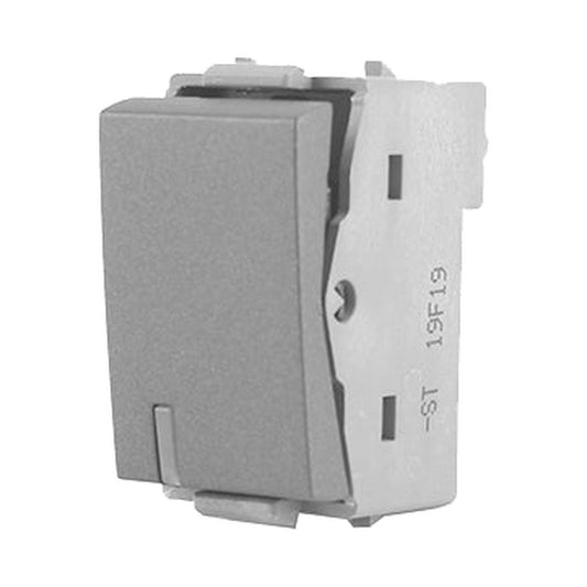 A gray plastic electrical terminal block or connector component with molded side details and printed text '19F19 -ST' on a plain white background.