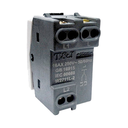 A TP-AI electrical terminal block connector, model W2711L-2, featuring gray plastic housing with white terminal labels (L1, L2) and gold screw terminals, shown on a white background.
