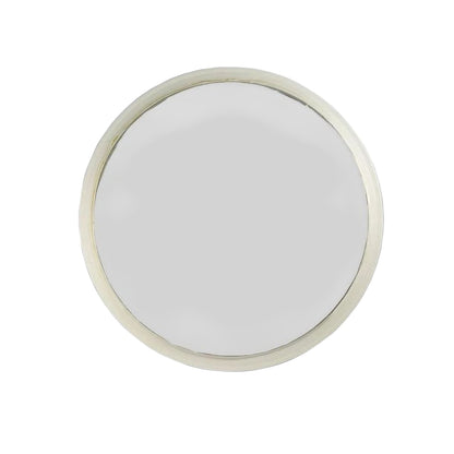 A round wall mirror with a textured, hammered metallic frame in a warm champagne or gold tone, shown against a plain white background.