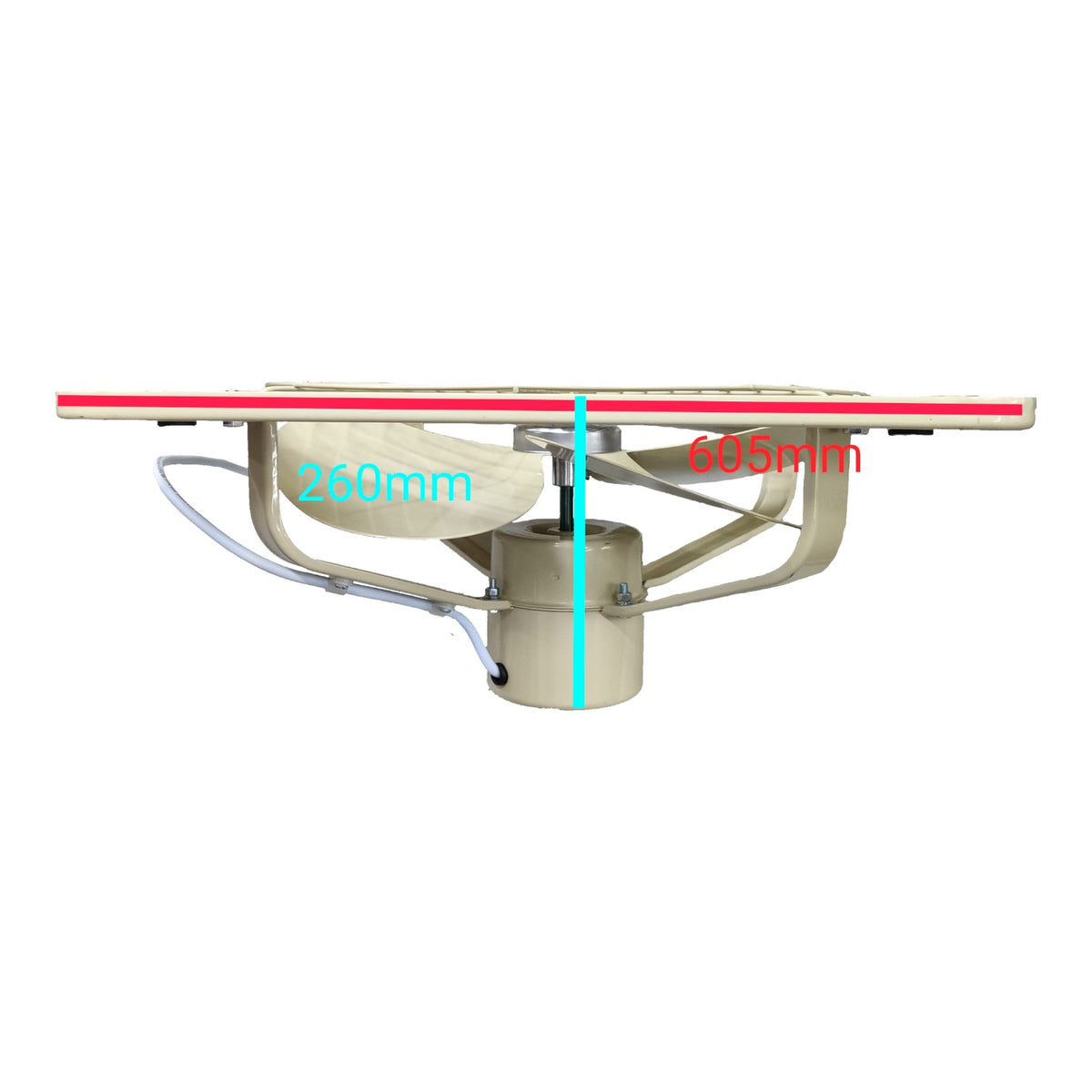 A metal outdoor table or deck attachment shown from the side with overlaid dimension lines and text reading 260mm and 695mm on a plain white background.