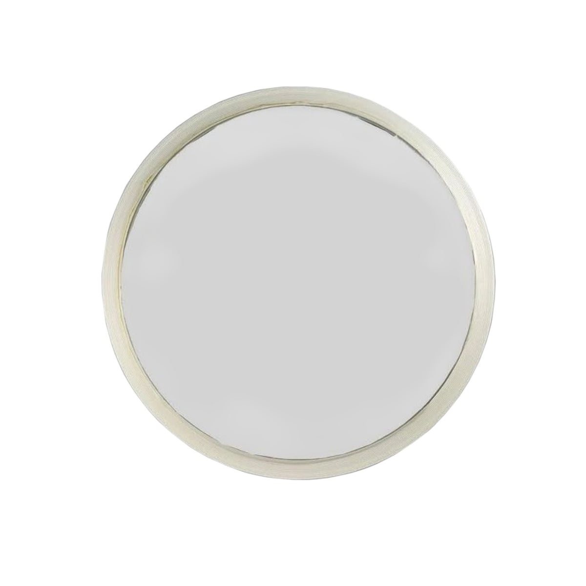 A round wall mirror with a textured, hammered metallic frame in a warm champagne or gold tone, shown against a plain white background.