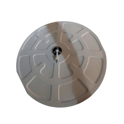 A gray plastic junction box cover with a central circular opening and three bottom mounting holes, shown on a plain white background.