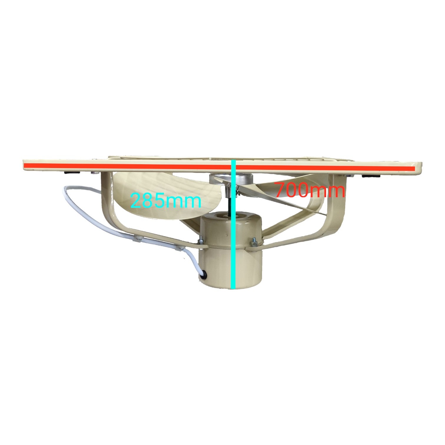 A side-view measurement diagram of a table base or pedestal structure on a white background, with overlaid dimension labels reading 285mm and 700mm.