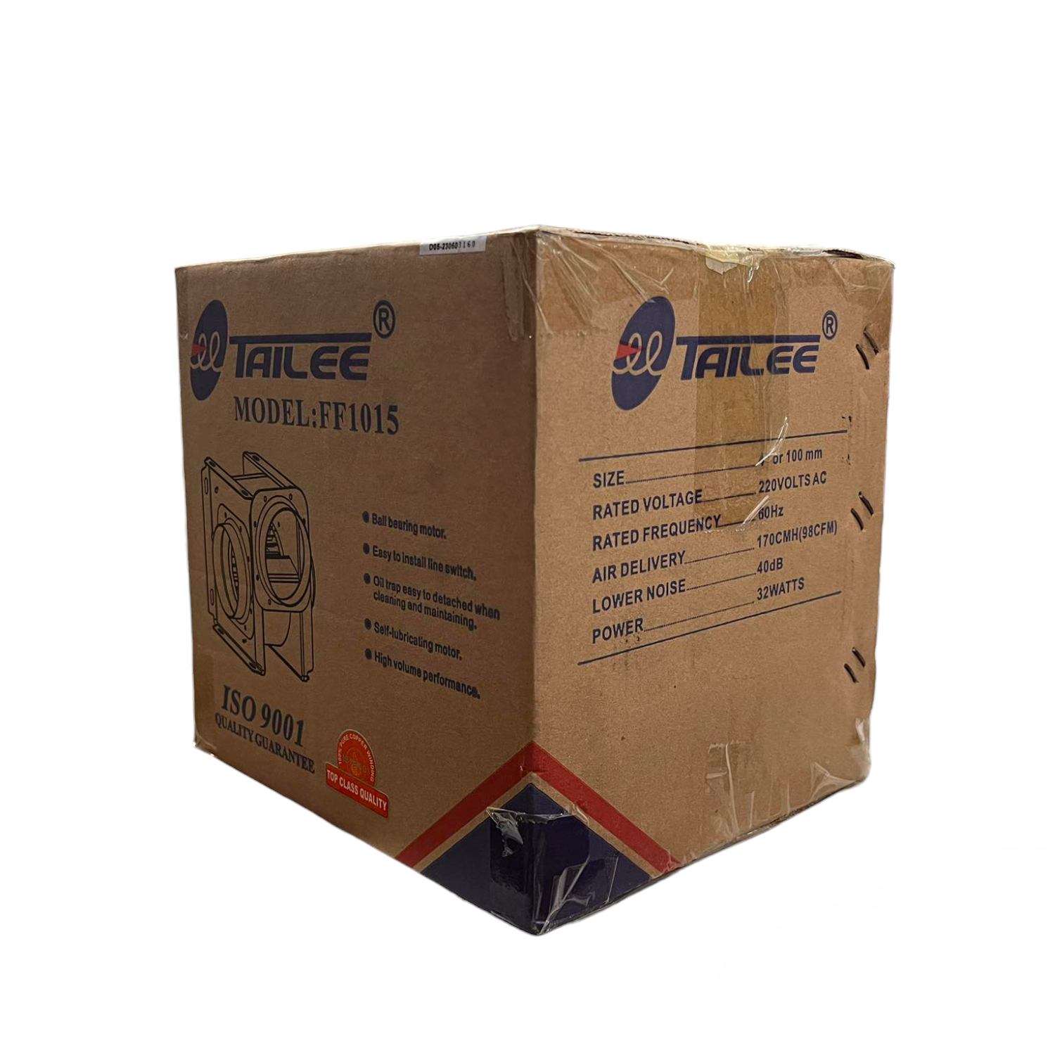 Tailee exhaust fan in packaging box with model and specifications for suction fan or blower fan