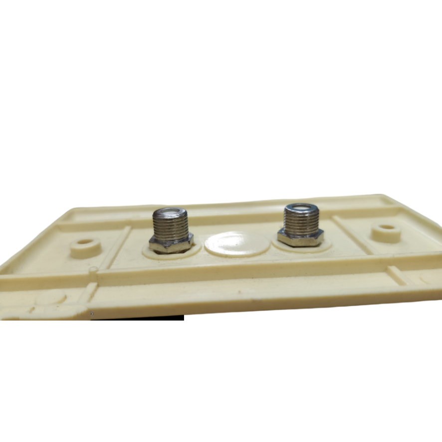 2 gang F jack outlet old design electrical circuitry part from Taiwan on a beige mounting plate