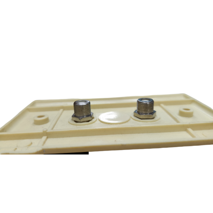 2 gang F jack outlet old design electrical circuitry part from Taiwan on a beige mounting plate