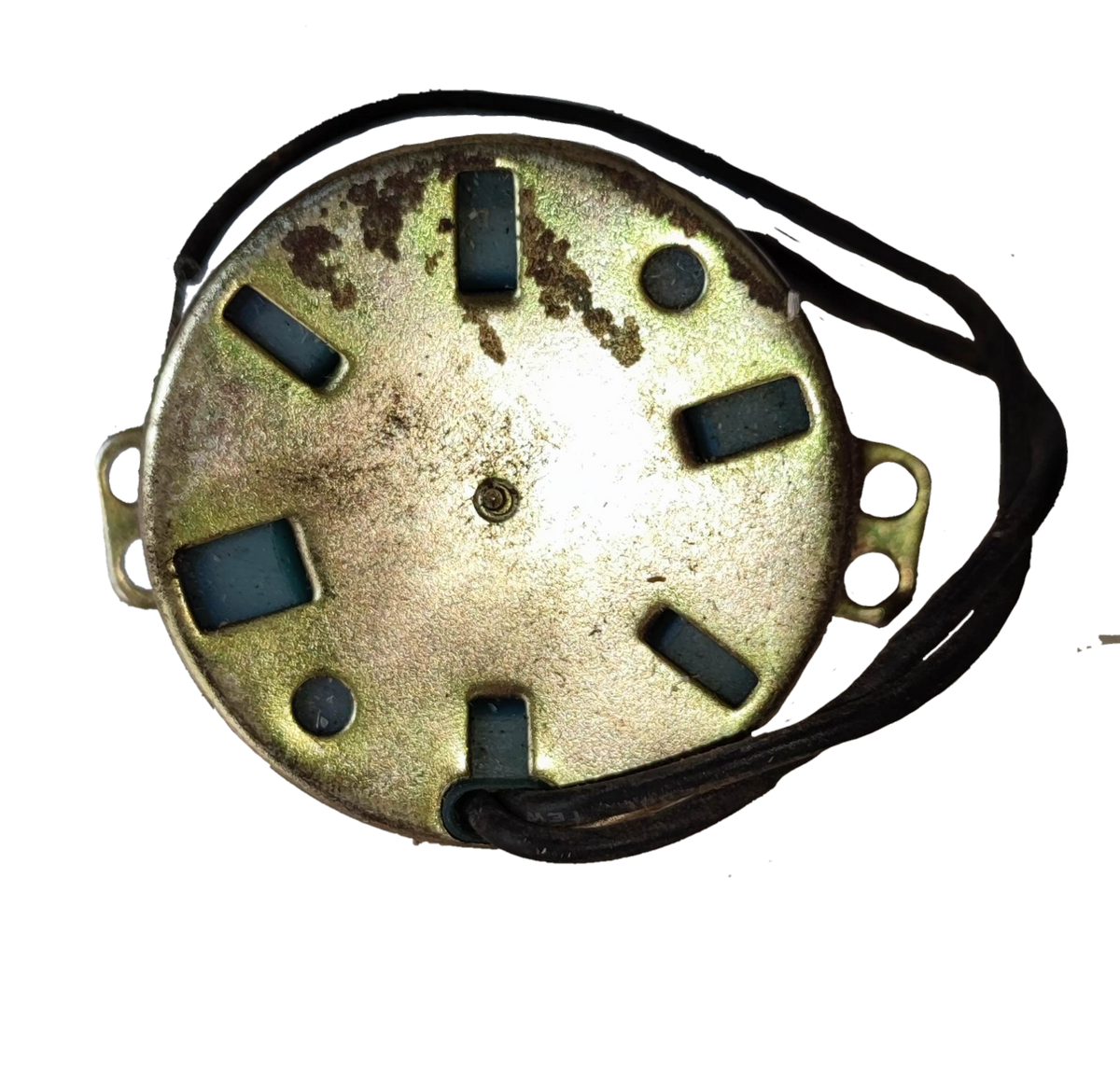 Top view of a Taiwan-made Synchronous Motor 220V with metal casing and attached wiring
