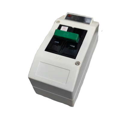 Taiyou Circuit Breaker with PVC Enclosure 2 Pole with green switch and white casing for electrical protection